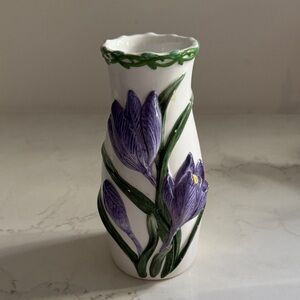 Floral Ceramic Vase with Purple Flowers